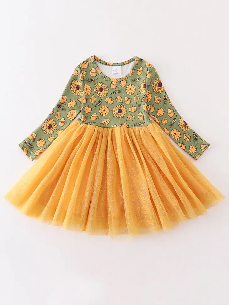 Sunflower print girl tutu dress