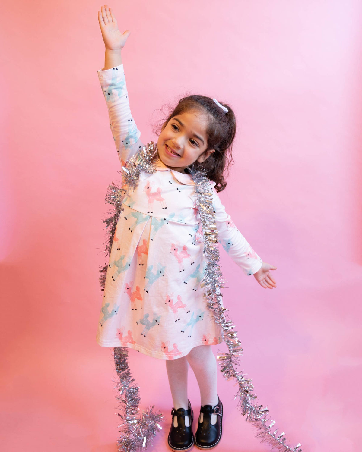 Retro Pink Reindeer Girls Christmas Dress Vintage Style: 3T